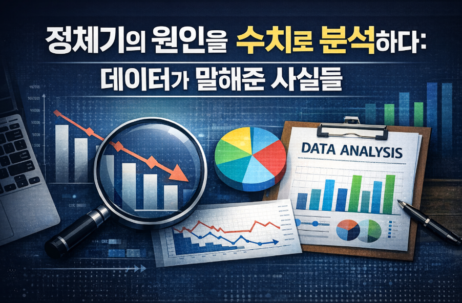 블로그 정체기의 원인을 수치와 그래프로 분석하는 데이터 분석 이미지, 하락 그래프와 분석 도구