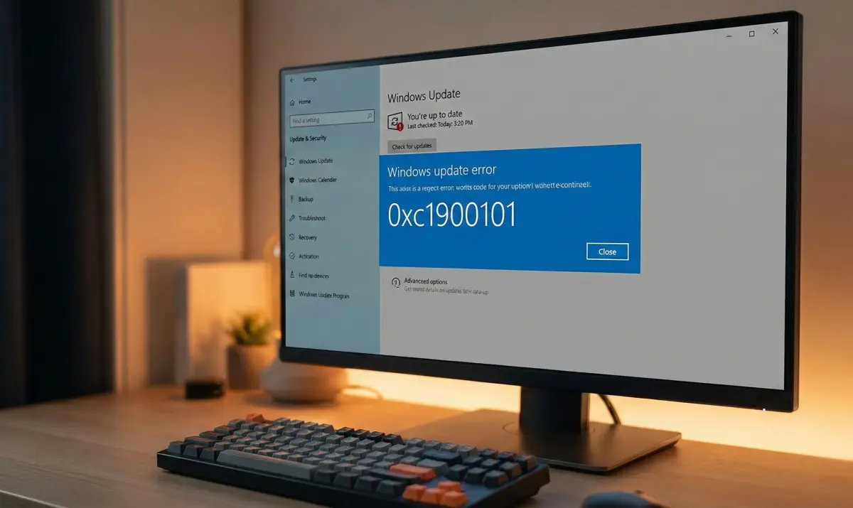 윈도우 업데이트 중 발생하는 0xc1900101 오류 화면과 사용자의 당황스러운 상황