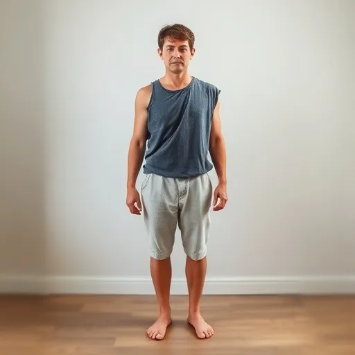 한쪽 팔과 다리에 힘이 없어 축 처진 모습을 하고 있는 사람의 전신 또는 반신을 담습니다. 미묘하지만 눈에 띄는 불균형을 통해 편측 마비 증상을 나타냅니다.