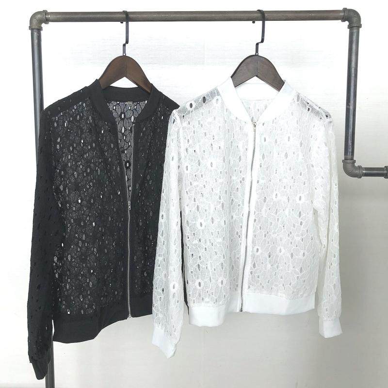 여성 레이스 봄 여름 블루종 점퍼 흰색