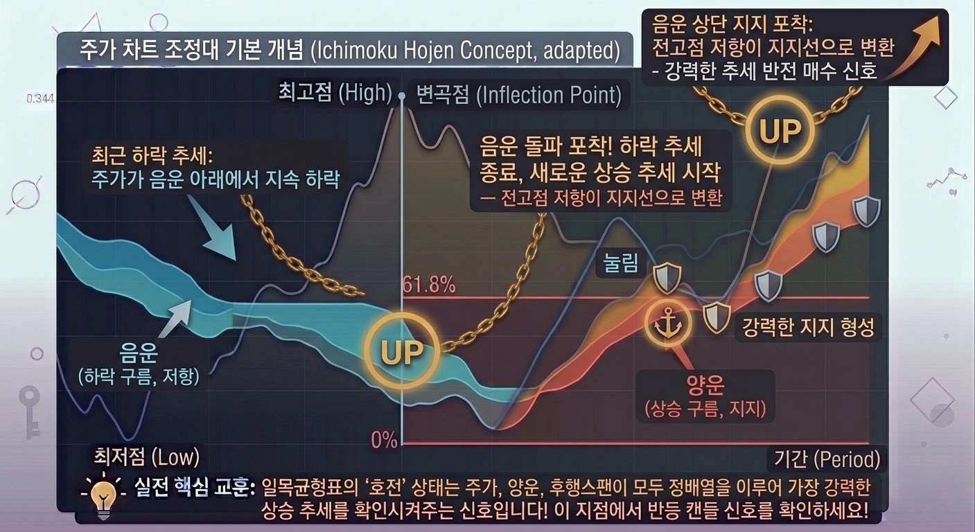 일목균형표 음운(하락 구름) 돌파 후 지지 및 재차 상승 사례