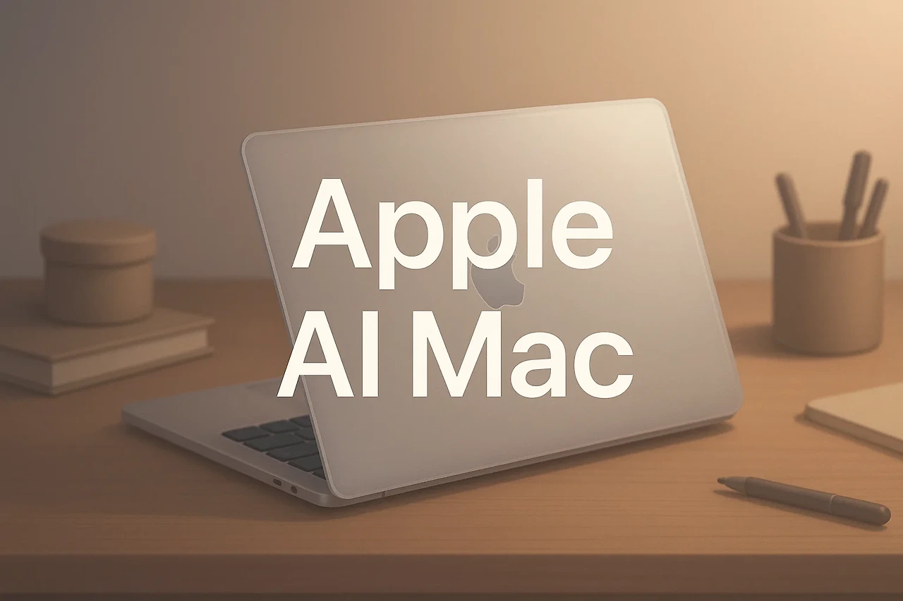 AI이미지. Apple AI Mac과 실버 맥북을 묘사한 가상 이미지
