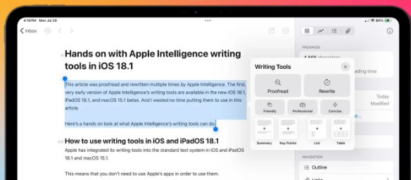 Apple이 iOS 18.1에서 새롭게 선보인 Apple Intelligence 작성 도구(이미지출처-9to5mac)