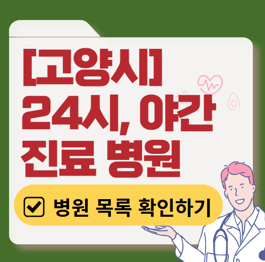 고양시 야간 진료, 24시간 운영 병원 리스트 ❘ 저녁·밤에도 진료하는 병원 총정리 ❘ 응급실 아니어도 진료 가능한 의원 목록 및 증상별 병원 찾기