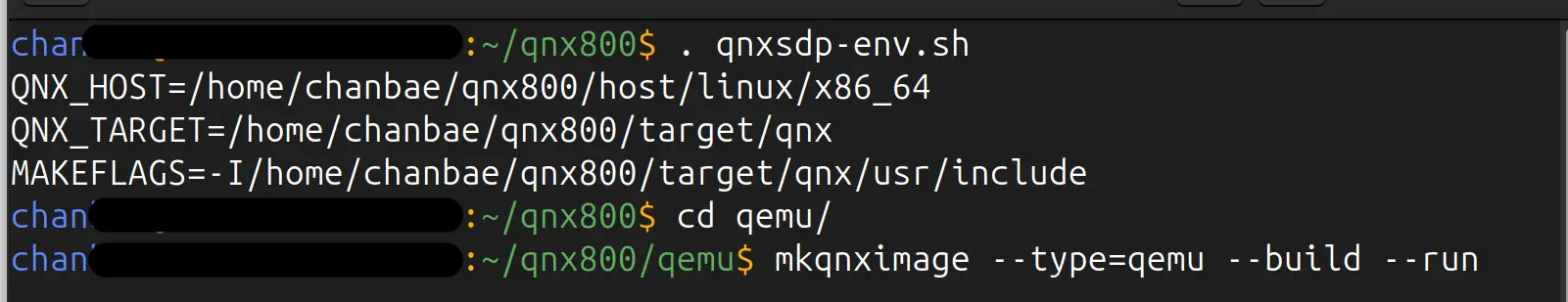 mkqnximage 명령어를 사용하여 QEMU 실행