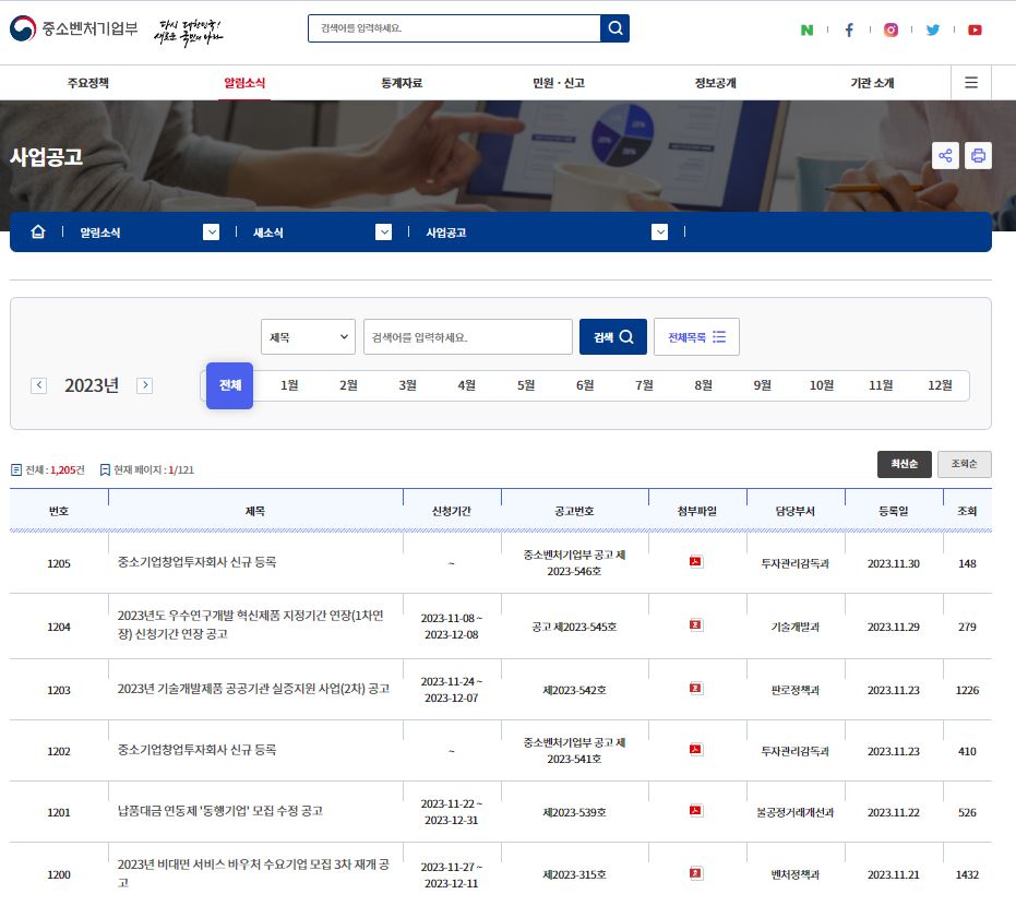 중소벤처기업부 사업공고