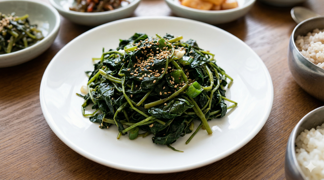 취나물 볶음 반찬 흰 접시에 담긴 사진