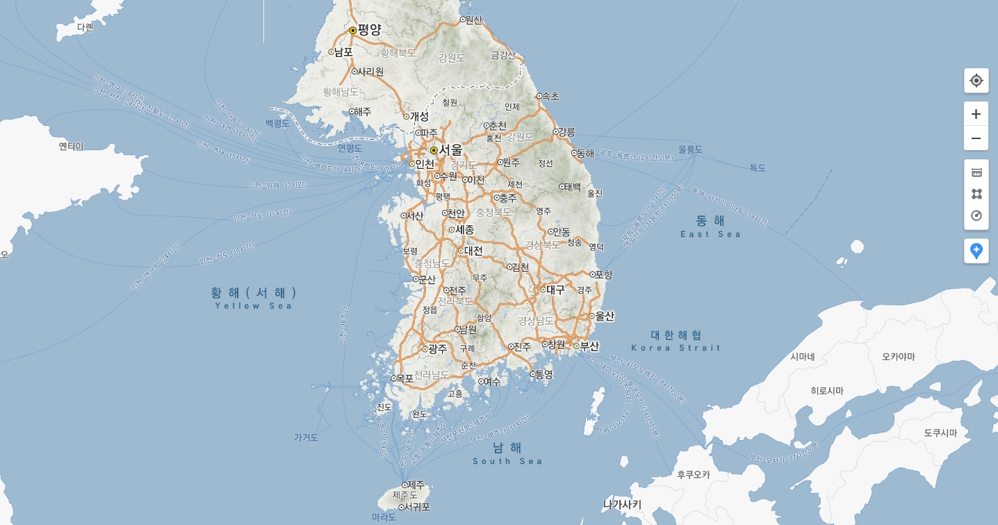우리나라 지도 전체를 한눈에 보는 화면