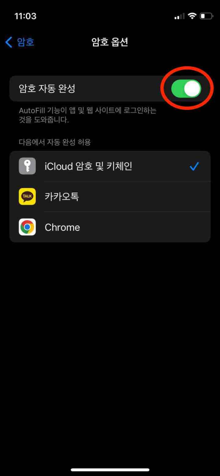 강력한 암호 제안 기능 끄는 아이콘 위치를 나타낸 이미지