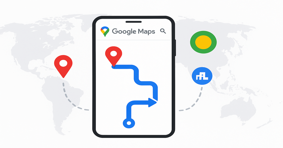 Google Maps API tutorial guide showing mobile maps integration with markers, routes and places search features for web and mobile development