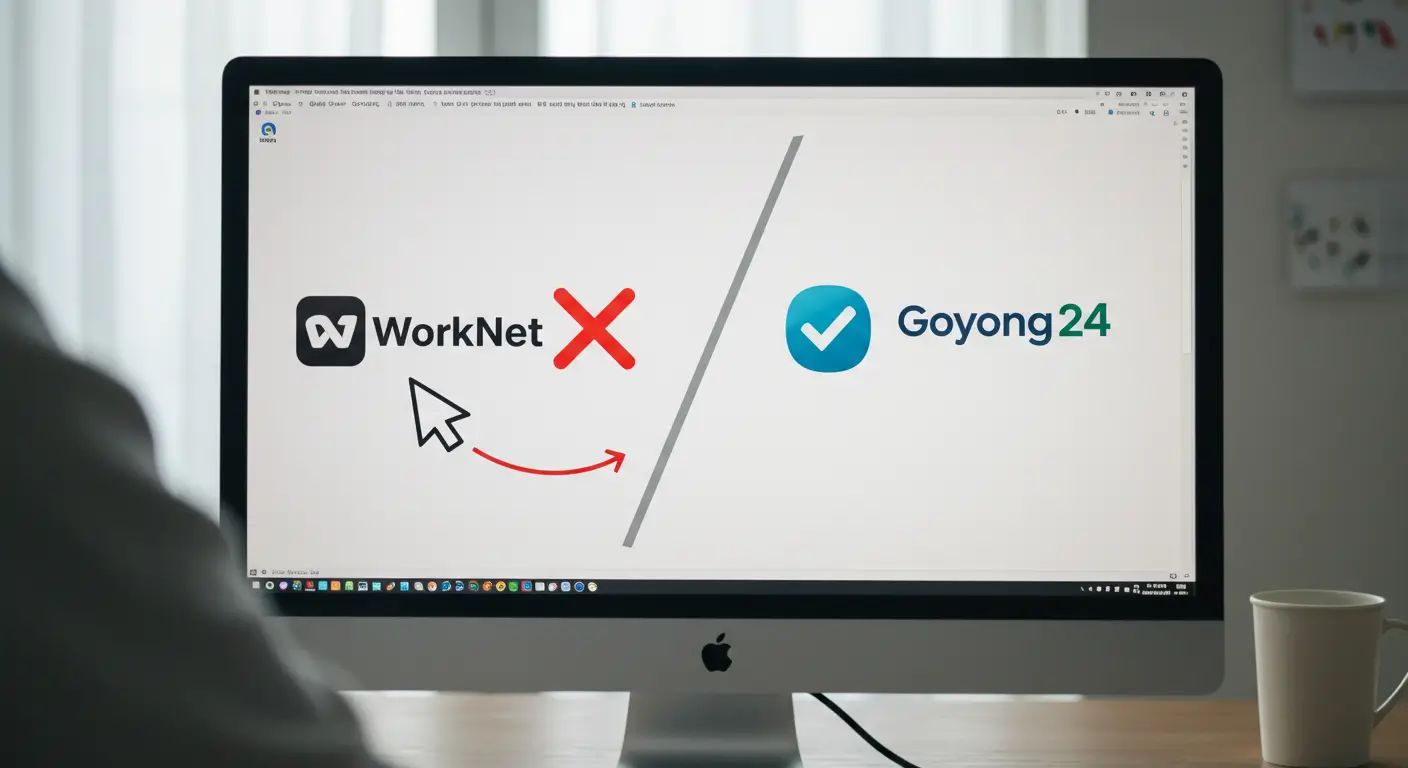 한 구직자가 컴퓨터 화면에서 워크넷이 아닌 새로 통합된 고용24 사이트를 통해 국민취업지원제도를 신청하는 방법을 확인하는 모습