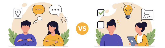 돈을 버는 사람과 못 버는 사람의 행동 차이를 비교한 카드형 일러스트: