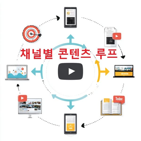 콘텐츠를 5개 채널로 재활용하는 순환 흐름 인포그래픽