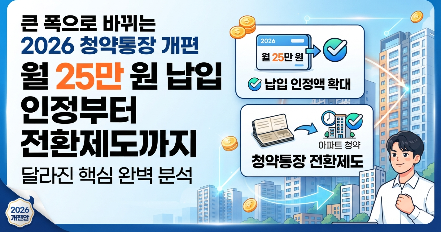 2026 청약통장 개편 총정리|월 25만원 인정, 청약예금 전환, 청년주택드림청약통장 혜택 및 공공분양 청약 전략 안내