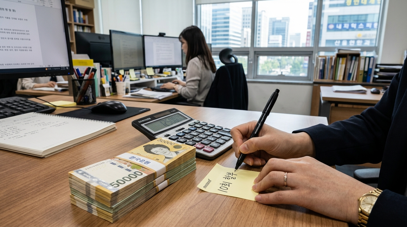 추가 납부해야 할 건강보험료를 10회 분할 납부로 계산하고 있는 모습