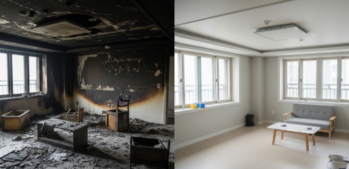 강동구 연립 화재 청소 전후 모습