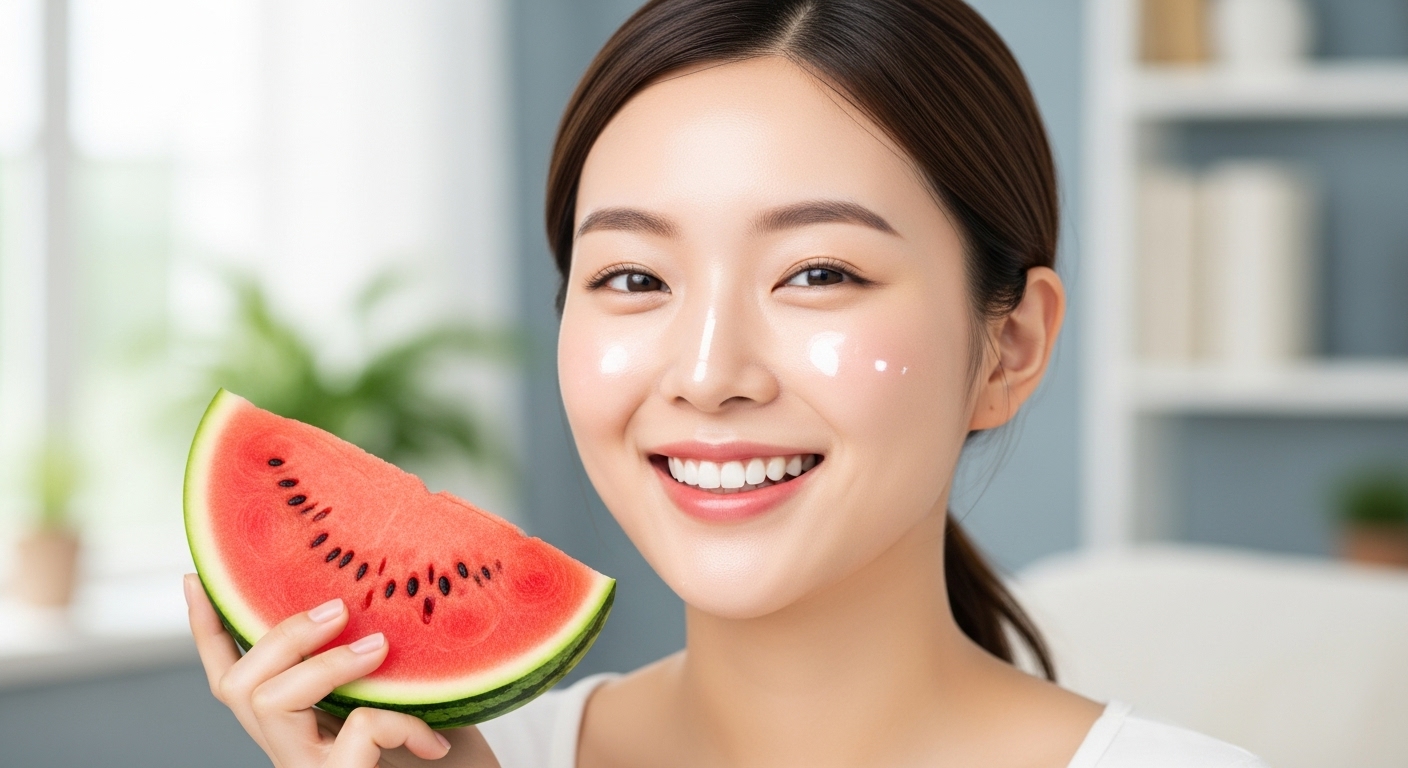 광택이 나는 여성, 수박을 들고 있음