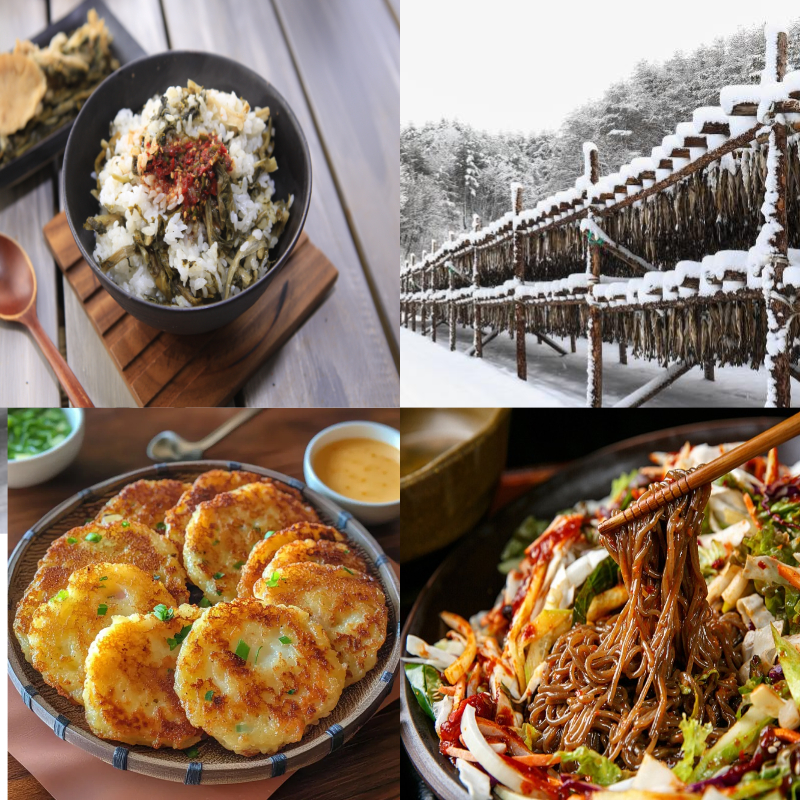 곤드레밥, 황태, 감자전, 막국수 사진