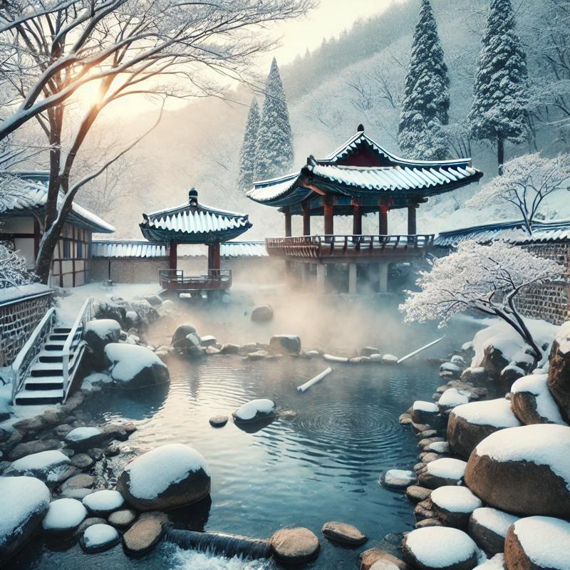 A serene winter hot spring in South Korea, 한국 온천 이미지