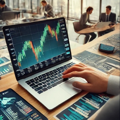 노트북으로 그래프 확인하는 모습