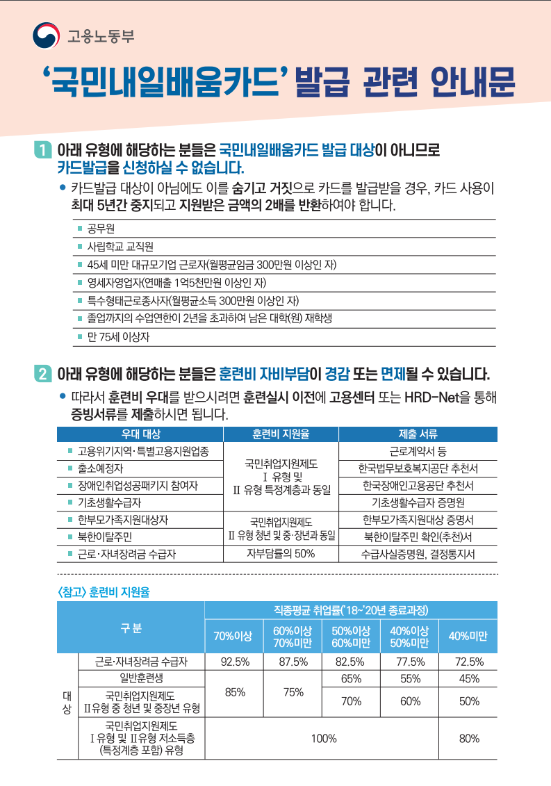 국민내일배움카드 관련 안내문