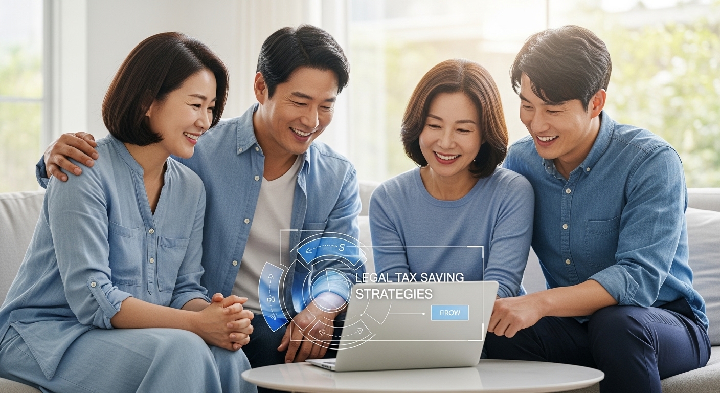 세무 전문가와 함께 합법적인 증여 절세 전략을 상담하는 한국인 가족