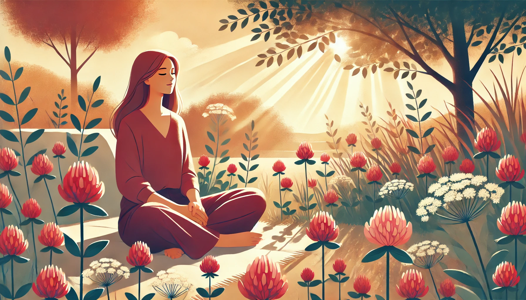 레드클러버-화단에서-명상중인-여자