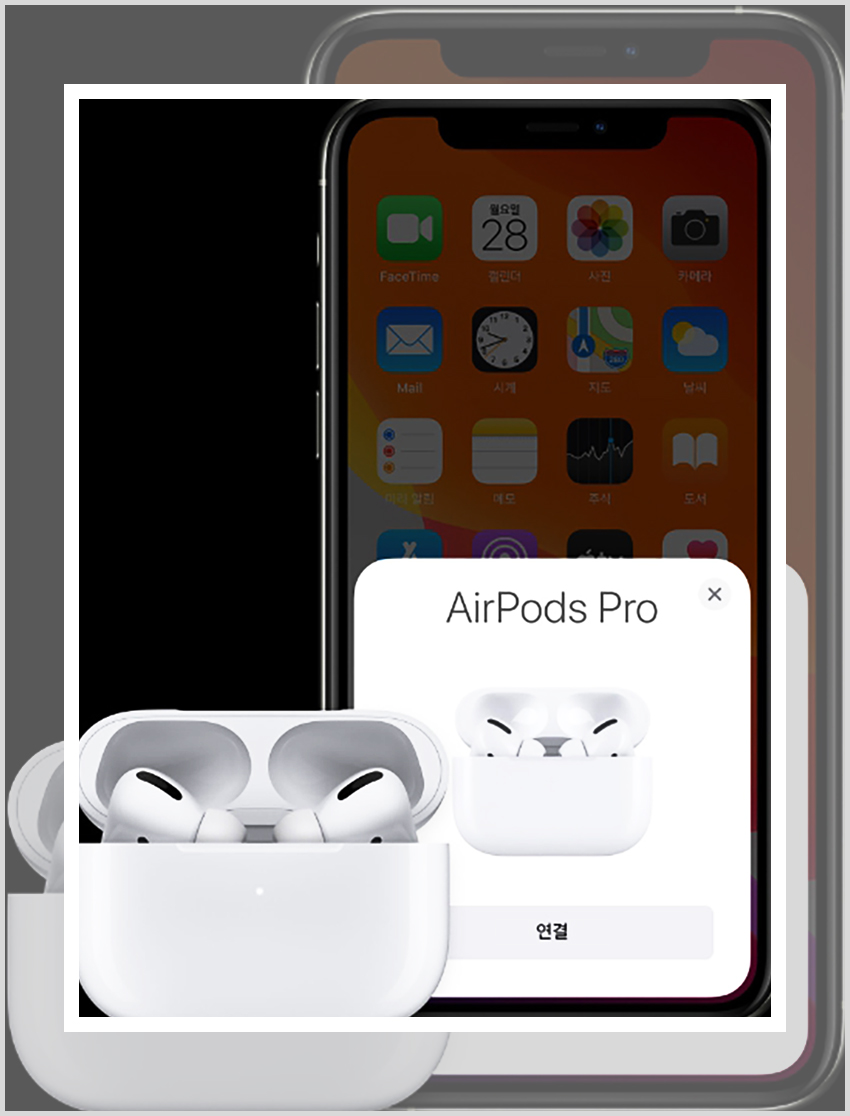 에어팟 한쪽 안들림 현상의 원인과 해결방법에 대해 소개하기 위해 사용된 각종 에어팟과 페어링 시스템 관련된 이미지입니다.