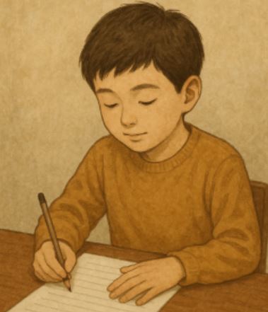 아이가 차분히 앉아서 시를 쓰는 모습