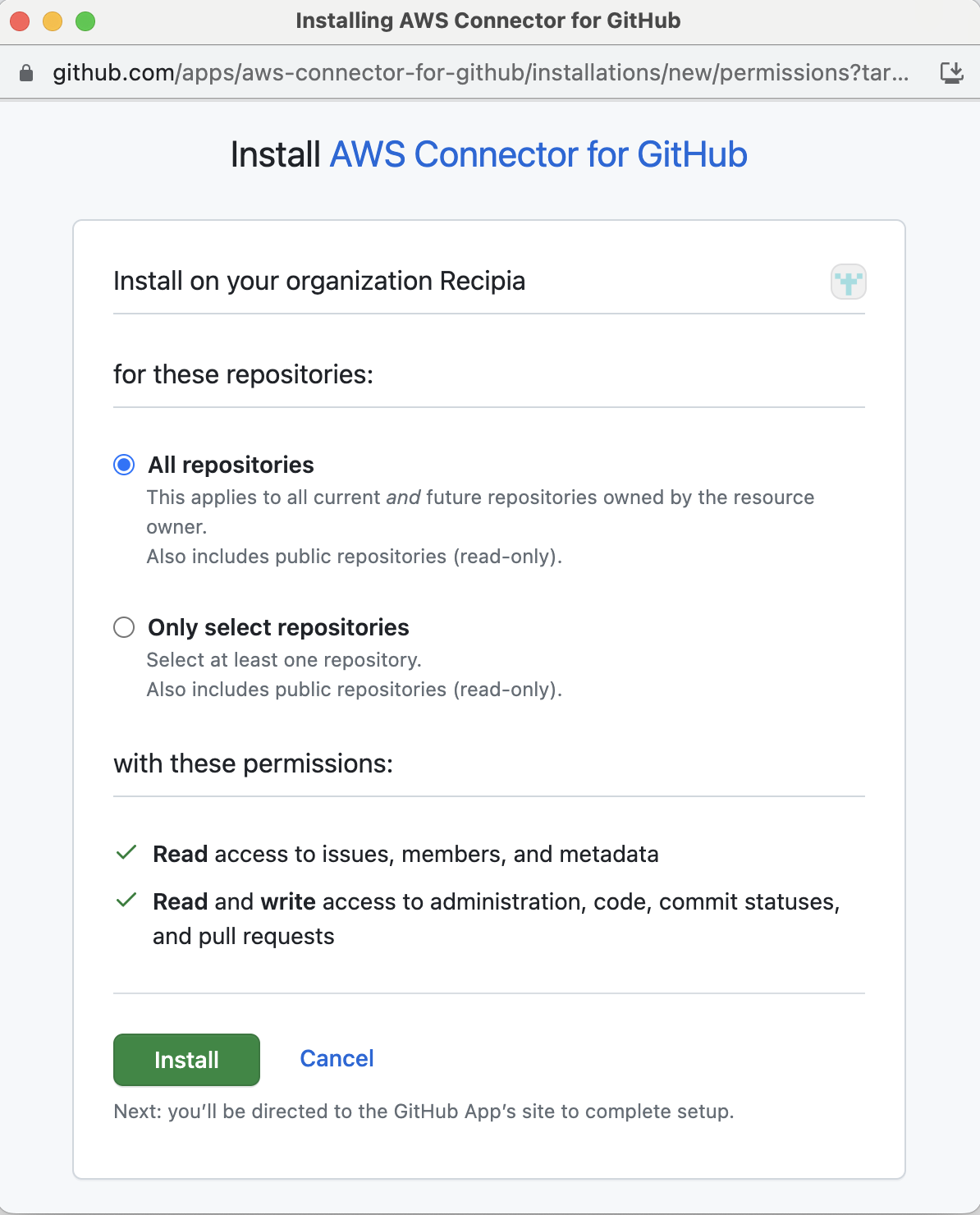 Install AWS Connector for GitHub