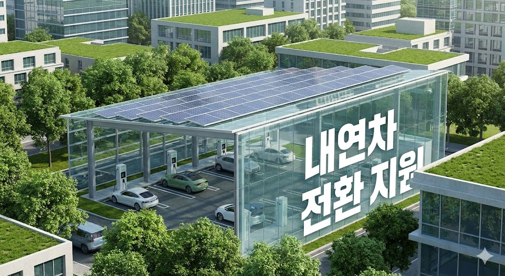 내연차 전환 지원 문구가 새겨진 도심 충전소