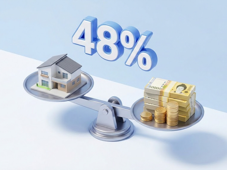 중위소득 48% 기준과 주거급여 지원금 3D 일러스트