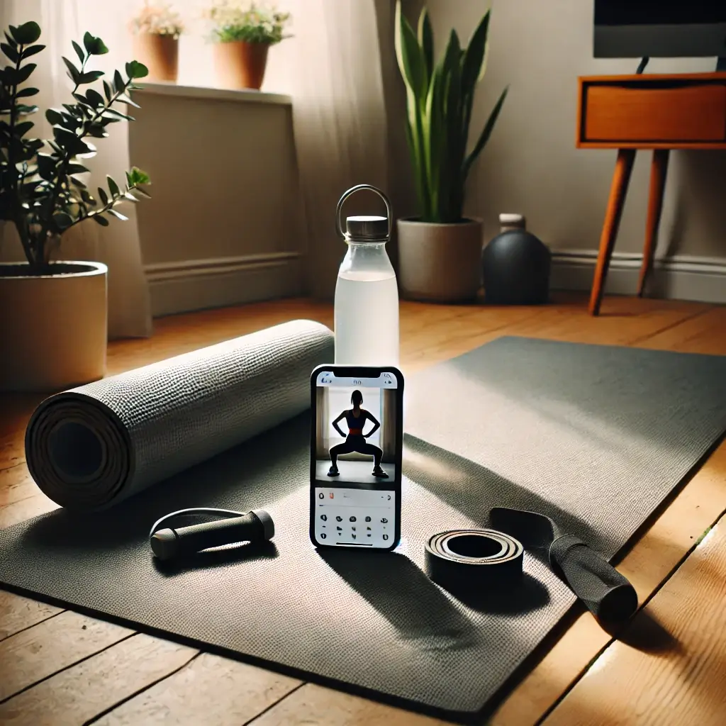요가매트, 운동도구, 스마트폰 홈트 영상