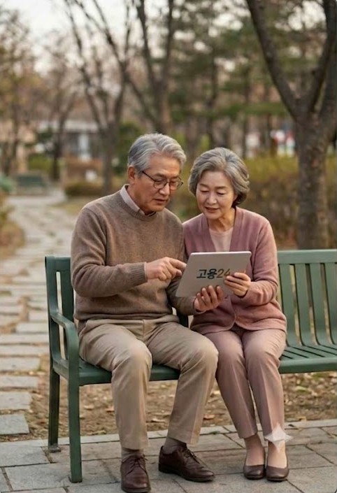 태블릿으로 고용24 사이트를 통해 실업급여 수급을 위한 구직활동을 준비하는 부부 이미지