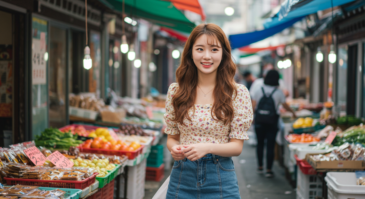 시장에서 장을 보는 사람
