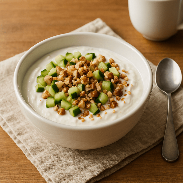 오이와 견과류가 올라간 오이 그릭요거트볼