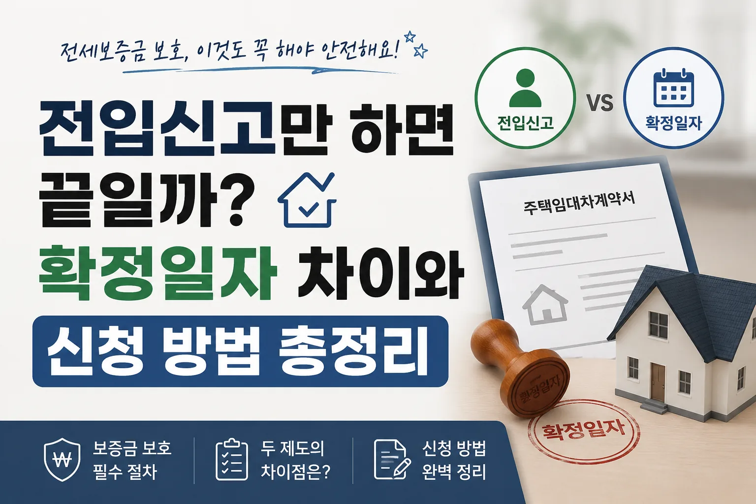 전입신고와 확정일자 차이 및 신청 방법을 설명하는 전세계약 정보 썸네일