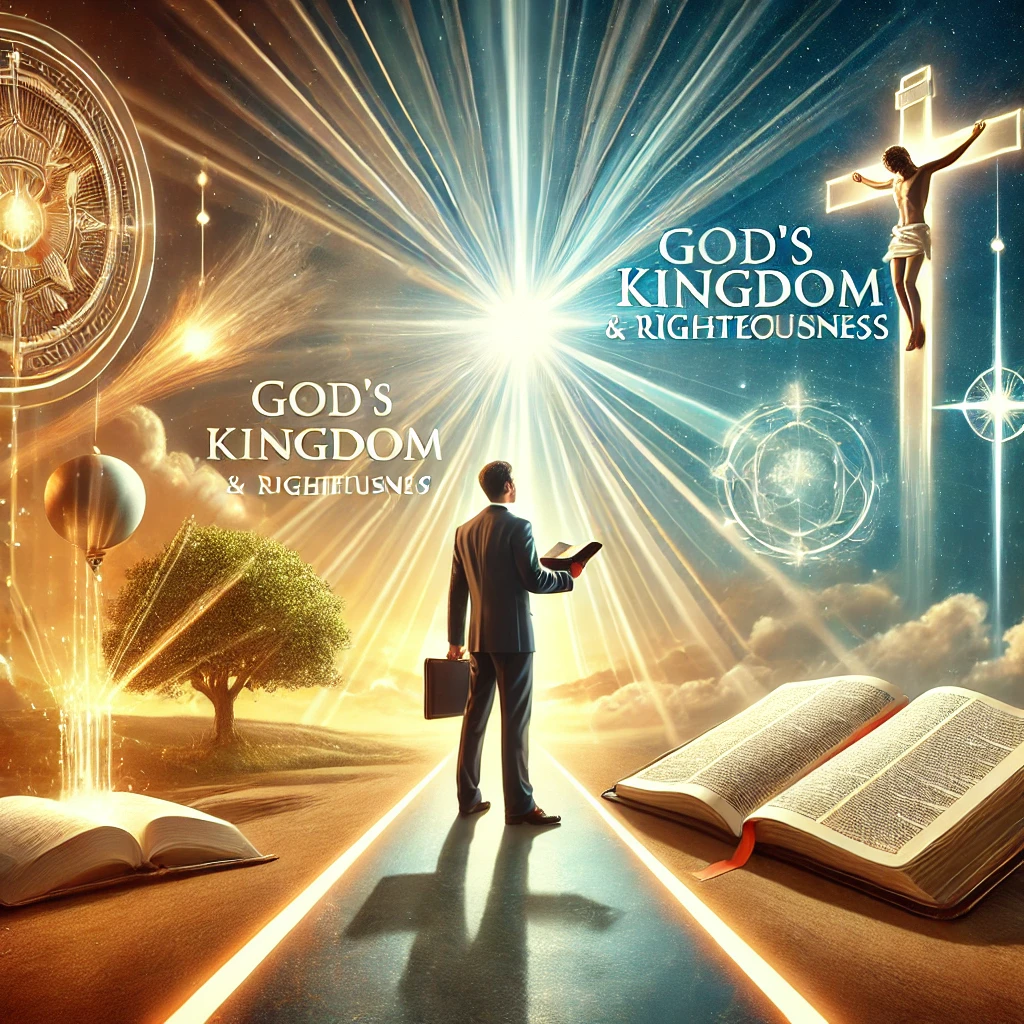 Here is the inspiring image depicting a person prioritizing God's kingdom and righteousness in their life. The scene symbolizes the clarity of priorities and the dedication to seeking God's kingdom above all else.