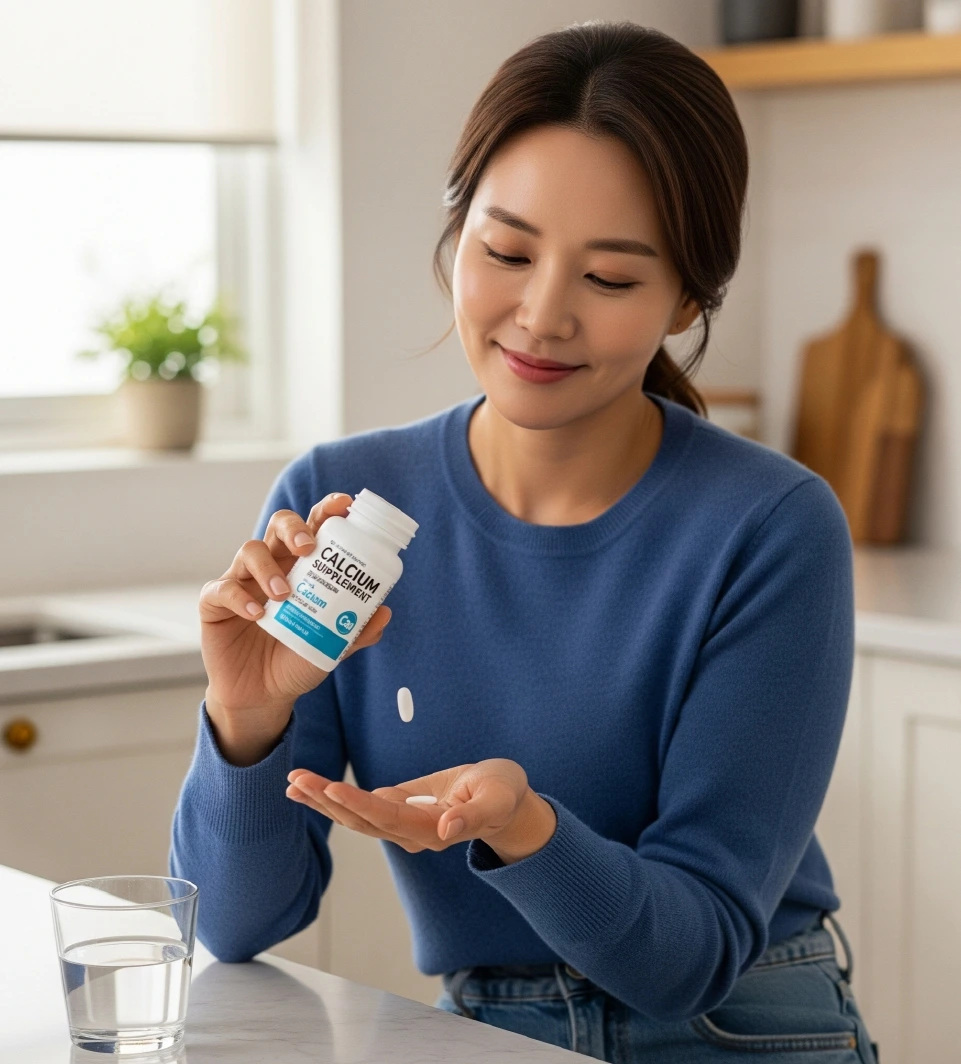 영양제 먹는 주부 사진