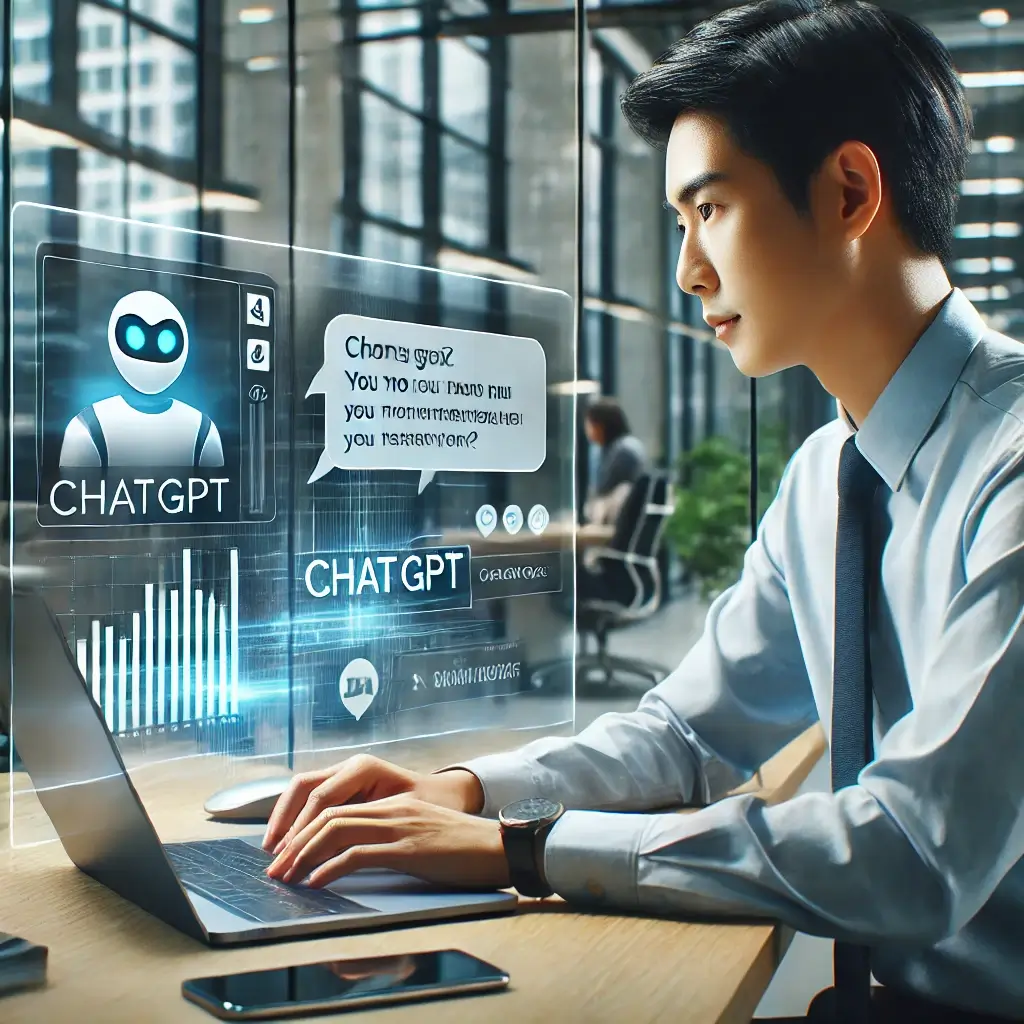 chatgpt 인터페이스를 사용하는 직장인의 모습