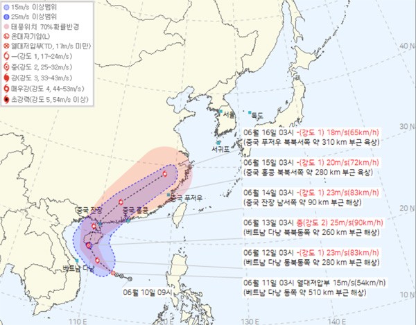 태풍 우딥 예상 경로