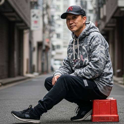 스트릿 브랜드를 입은 중년