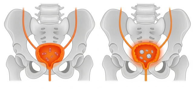 전립선염 증상, 급성·만성 증상 비교 일러스트