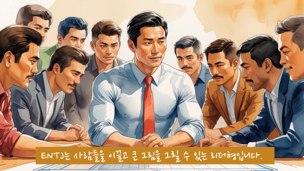 ENTJ는 사람들을 이끌고 큰 그림을 그릴 수 있는 리더형입니다에 관한 그림입니다