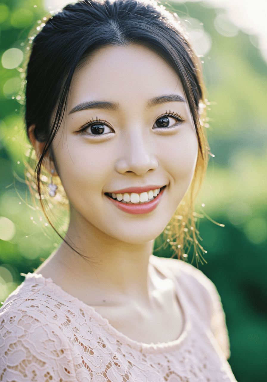 맑고 건강한 눈빛을 가진 20대 한국인 여성의 밝은 미소