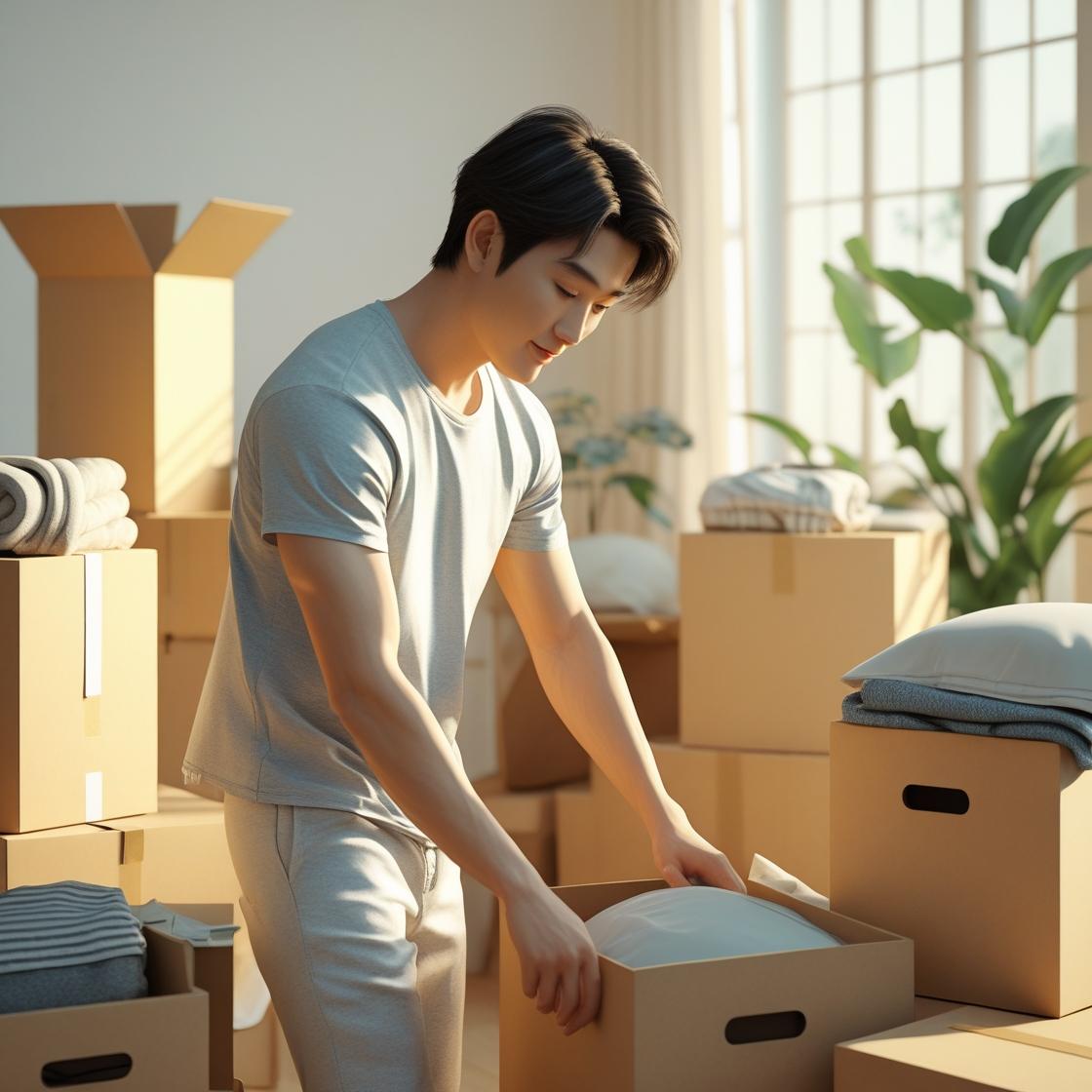 이삿짐을 꾸리는 남성