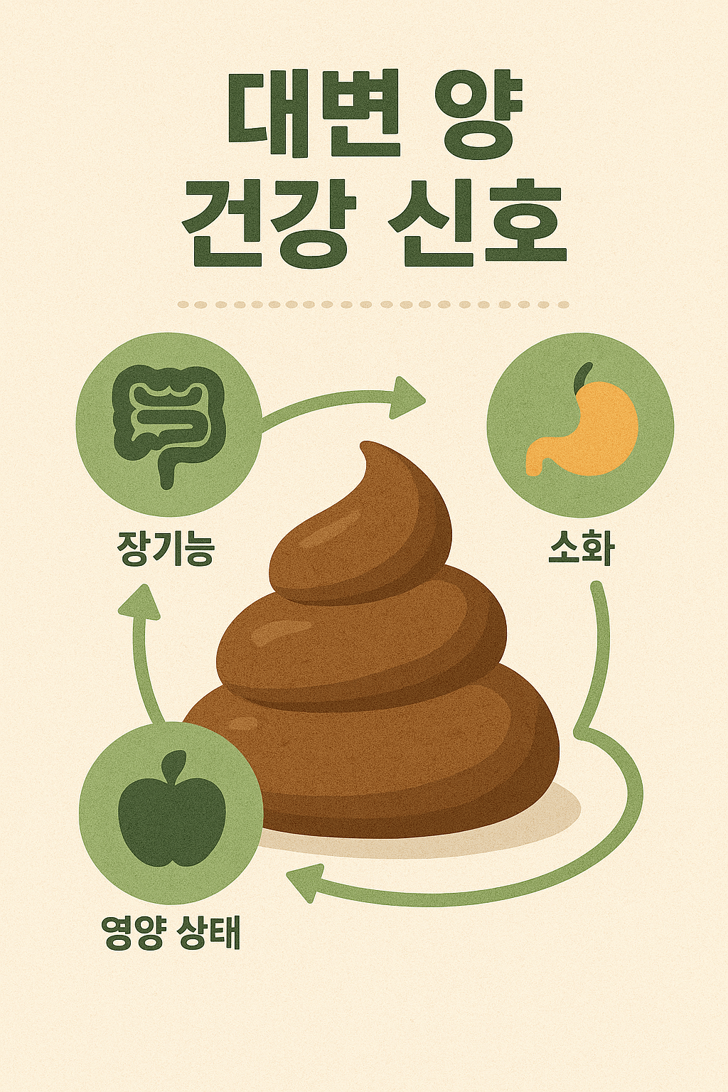 대변 양으로 보는 건강 신호, 장 기능과 소화 영양 상태와 관계있음을 보여주는 이미지