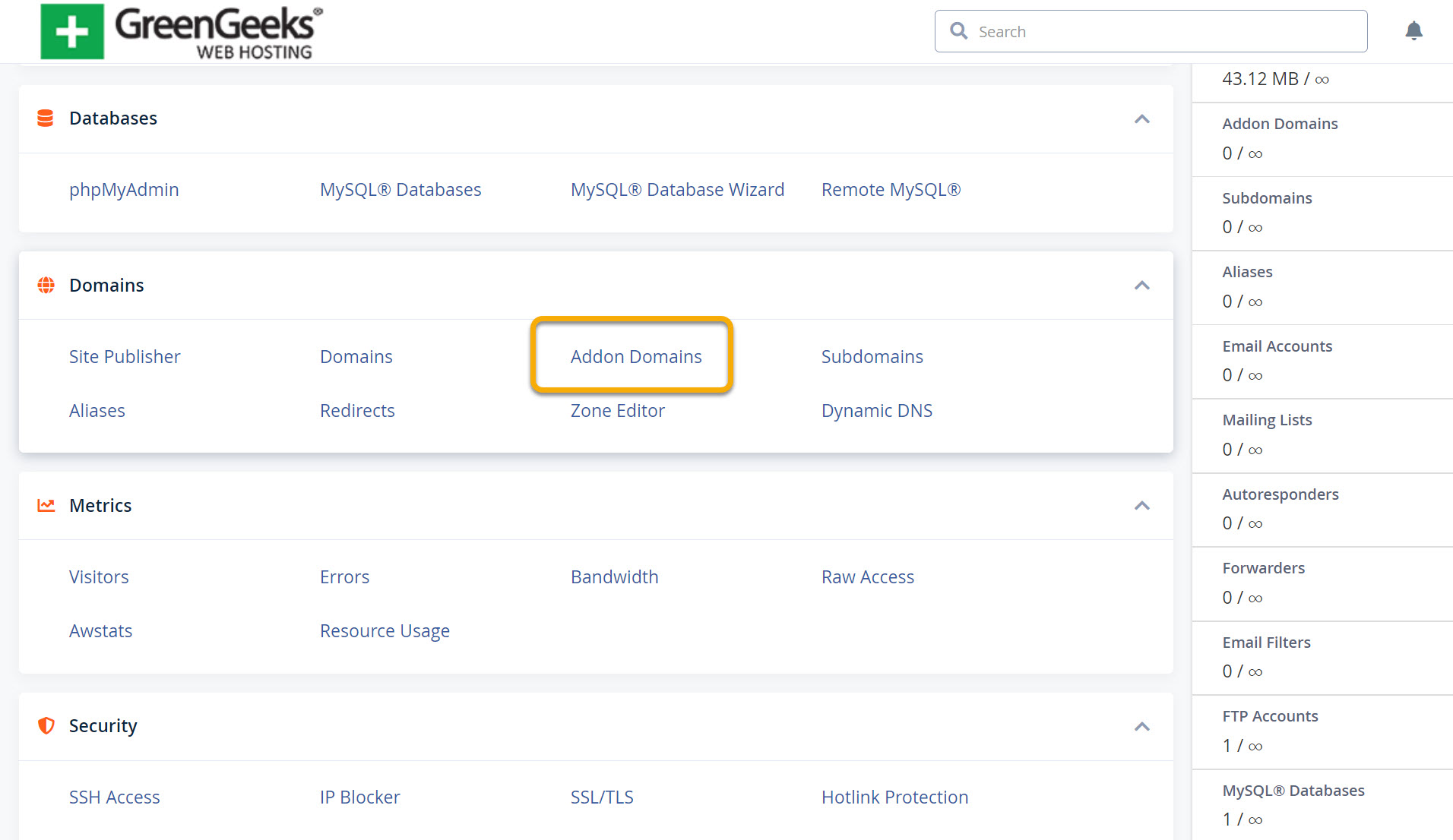 해외호스팅 GreenGeeks: 도메인 추가하기 - 애드온 도메인