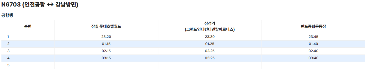 N6703번 공항버스 시간표