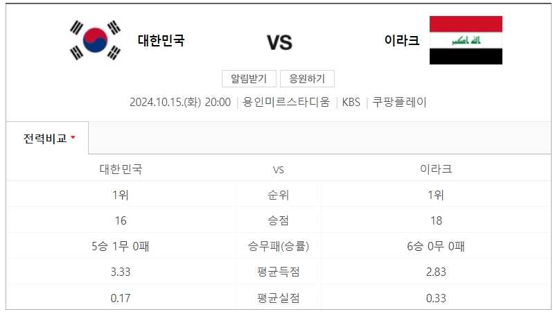 한국 이라크 축구 중계